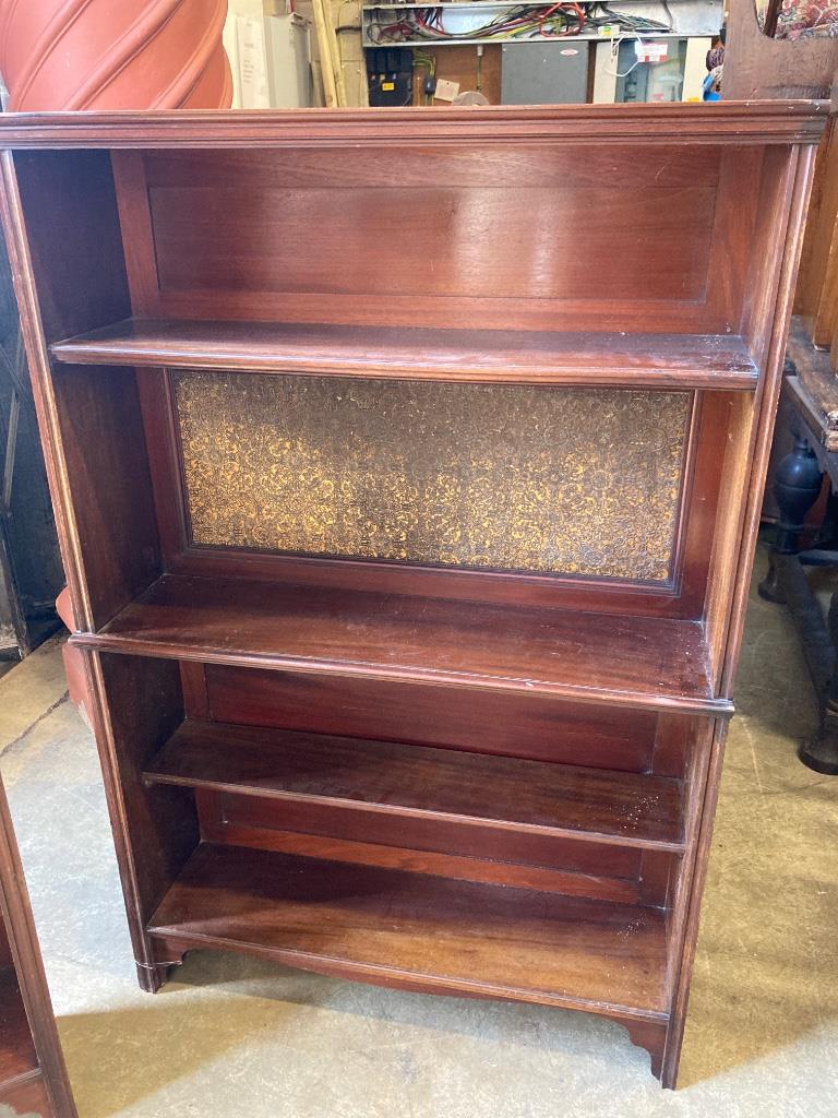 Two Victorian mahogany bookshelves, width 93cm, depth 24cm, height 127cm (adapted)